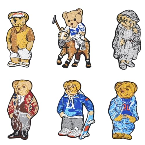 Stickerei-Aufnäher zum Aufbügeln für Kleidung, 6 modische Bären, zum Aufnähen oder Aufbügeln für Jacken, Hüte, Jeans, Rucksäcke und Stoffreparatur von Ctctoo