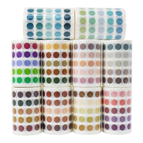 Ctpeng 12500 Stück 8mm Runde Punktaufkleber Klebepunkte Etiketten,Mini Washi Aufkleber Rund Markierungspunkte Bunt,Bullet Journal Sticker für Büro Schule Kalender(10 Rollen) von Ctpeng