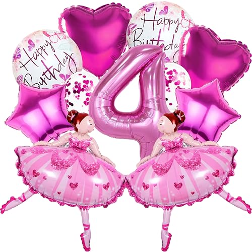 Ctxtqtdt 11 Stück Bale-rina Luftballons Geburtstag Set 4 Jahre Mädchen, Rosa Ballett Geburtstagsdeko Folienballon, Kindergeburtstag Set, Geburtstag Party Deko Ballons Set für Mädchen (4) von Ctxtqtdt