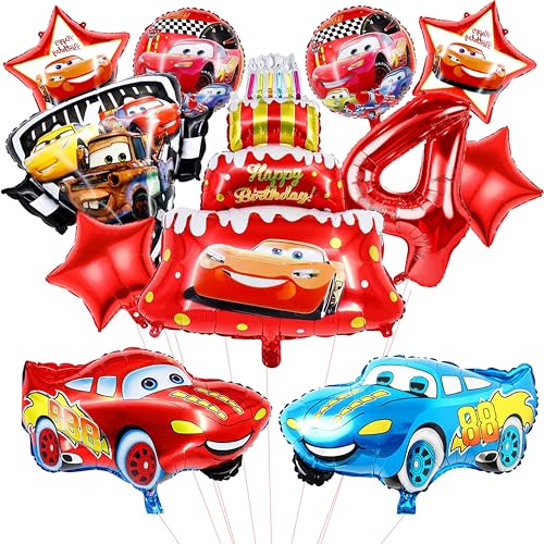 Ctxtqtdt 11 Stück Cars Luftballons Geburtstag Set 4 Jahre Junge, Mc-quen Geburtstagsdeko Folienballon, Rennwagen Kindergeburtstag Set, Geburtstag Party Deko Ballons Set für Kinder (4) von Ctxtqtdt
