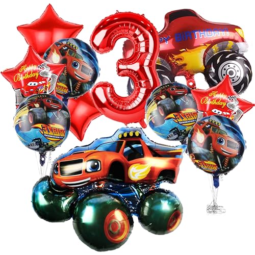 Ctxtqtdt 11 Stück Monste-truck Luftballons Geburtstag Set 3 Jahre Junge, Cars Geburtstagsdeko Folienballon, Rennwagen Kindergeburtstag Set, Geburtstag Party Deko Ballons Set für Kinder (3) von Ctxtqtdt