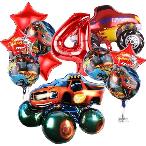 Ctxtqtdt 11 Stück Monste-truck Luftballons Geburtstag Set 4 Jahre Junge, Cars Geburtstagsdeko Folienballon, Rennwagen Kindergeburtstag Set, Geburtstag Party Deko Ballons Set für Kinder (4) von Ctxtqtdt