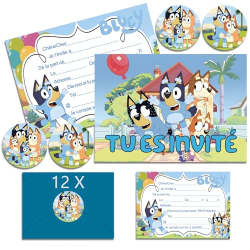 Ctxtqtdt 12x Einladungskarten Kindergeburtstag Junge mit Umschlag Französisch, Geburtstagseinladungen, Cartoon Einladungskarten Geburtstag Set für Themed Party (A6) (A) von Ctxtqtdt