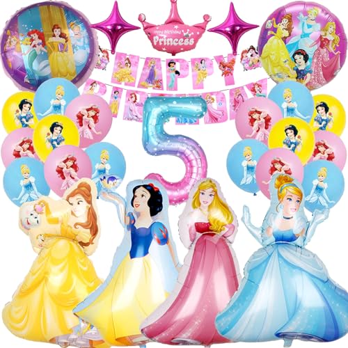 Ctxtqtdt 26 Stück Prinzessinnen Luftballons Geburtstag Set 5 Jahre Mädchen, Prinzessin Geburtstagsdeko Folienballon, Kindergeburtstag Set, Geburtstag Party Deko Ballons Set für Mädchen (5) von Ctxtqtdt