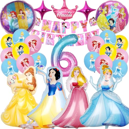 Ctxtqtdt 26 Stück Prinzessinnen Luftballons Geburtstag Set 6 Jahre Mädchen, Prinzessin Geburtstagsdeko Folienballon, Kindergeburtstag Set, Geburtstag Party Deko Ballons Set für Mädchen (6) von Ctxtqtdt
