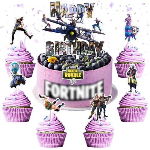 Ctxtqtdt Fortnit Tortendeko Jungen Nicht essbare, Fortnit Kuchen Deko Kindergeburtstag, Cake Topper Set, Happy Birthday Topper für Kinder Geburtstag Party Kuchen Dekoration Supplies (A) von Ctxtqtdt