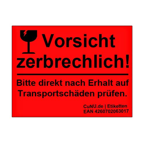 700 Etiketten/Aufkleber mit Aufdruck "Vorsicht zerbrechlich!" Hinweisetiketten Warnaufkleber 37x28mm von CuNU Preisauszeichnung