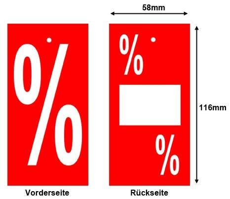 Hängeetiketten Kartonetiketten Aktionsetiketten Motiv Prozent"%" 58 x 116mm, VPE 250 Stück von CuNU Preisauszeichnung