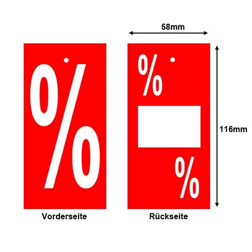 Kartonetiketten Anhänge-Etiketten Aktionsetiketten Motiv Prozent "%" 58 x 116mm, VPE 500 Stück von CuNU Preisauszeichnung