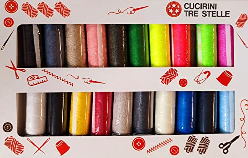 Cucirini Drei Sterne Lester Nähgarn, 100 % Polyester, mit 20 Spulen in verschiedenen Farben Cucirini Drei Sterne Lester Nähgarn, 100 % Polyester, mit 20 Spulen in verschiedenen Farben von Cucirini