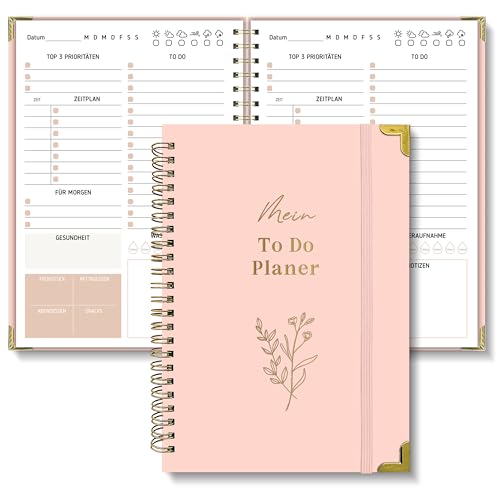 Cucoller Tagesplaner undatiert, Notizbuch mit To Do Liste Aufgabenliste Terminplaner Spiralblock 120 Seiten/60 Blatt Notizblöcke Hard Cover Tagesplanung für Büro Schule Organizer (Heißes Rosa) von Cucoller