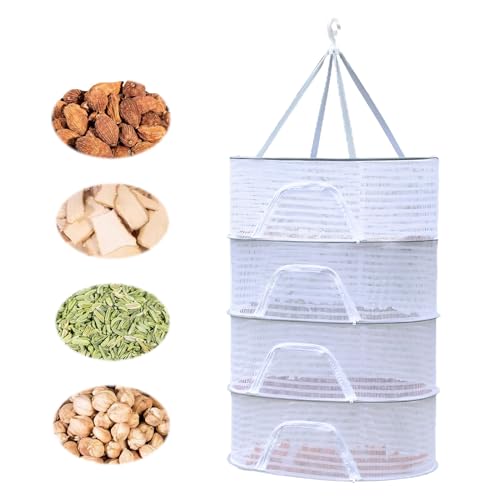 Cudeyrey Trockennetz Kräuter, 4 Lagiges HäNgendes Trockennetz, Mesh Trockennetz, mit Reißverschluss Klappbar, für Trocknen Von Kräutern, Pflanzen, Gemüse, Blumen, Früchten, Fisch,40x60cm von Cudeyrey