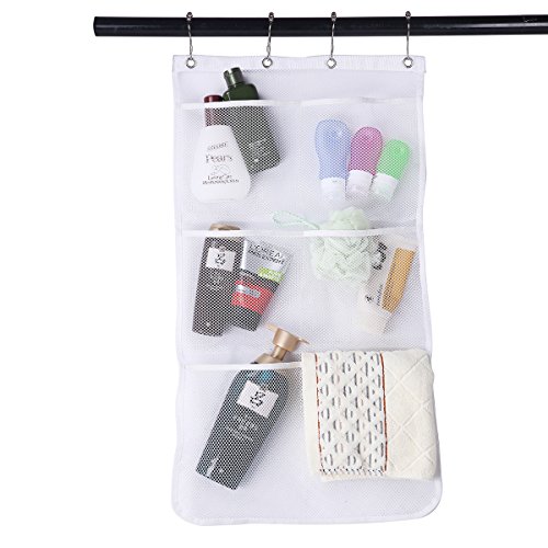 Cudon Badezimmer-Hängeaufbewahrung, Organiser zum hängen, Ordnungssystem aus Netzstoff für Shampoo, Spülung, Seife etc. mit 4 Metall-Duschvorhangringen Cudon Badezimmer-Hängeaufbewahrung, Organiser zum hängen, Ordnungssystem aus Netzstoff für Shampoo, Spülung, Seife etc. mit 4 Metall-Duschvorhangringen von Cudon