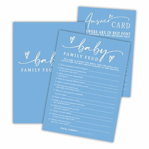 Baby Family Feud Babyparty-Spielkarten – Minimalismus Blau – 30 doppelseitige Spielkarten zum Ausfüllen mit Antwortkarte, Geschlechtsoffenbarung, Baby-Ankündigung, Partyspiele & Aktivität – C12 Baby Family Feud Babyparty-Spielkarten – Minimalismus Blau – 30 doppelseitige Spielkarten zum Ausfüllen mit Antwortkarte, Geschlechtsoffenbarung, Baby-Ankündigung, Partyspiele & Aktivität – C12 von Cudwid