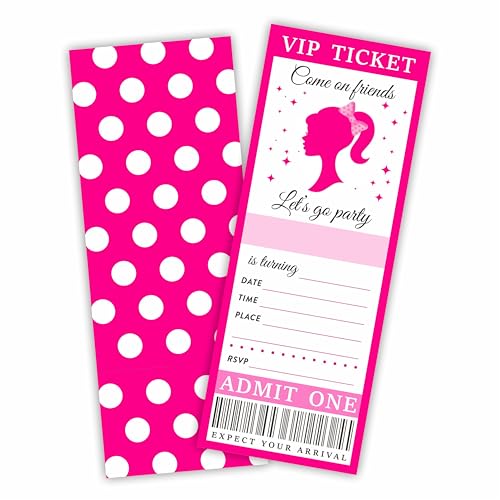 Cudwid 20 Stück Geburtstagseinladungen VIP-Tickets, Let's Go Party, rosa Mädchen, zum Ausfüllen von Mädchen und Teenagern, doppelseitiges Design, Geburtstagsparty-Einladungskarten, Partygeschenke und von Cudwid
