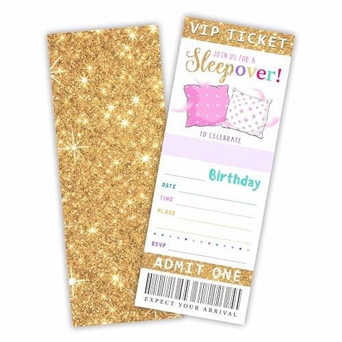 Sleepover Geburtstagseinladungskarten, goldfarben, glitzernd, doppelseitig zum Ausfüllen, für Mädchen, Teenager, 7,6 x 20,3 cm, Geburtstagsparty-Einladungskarten, Partygeschenke und Dekorationen, B12, Sleepover Geburtstagseinladungskarten, goldfarben, glitzernd, doppelseitig zum Ausfüllen, für Mädchen, Teenager, 7,6 x 20,3 cm, Geburtstagsparty-Einladungskarten, Partygeschenke und Dekorationen, B12, von Cudwid