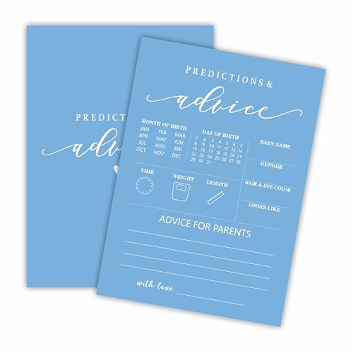 Vorhersagen & Ratschläge Spielkarten für Babyparty – Minimalismus Blau – 30 doppelseitige Spielkarten zum Ausfüllen des Geschlechts, Baby-Ankündigung, Partyspiele & Aktivität – C02 von Cudwid