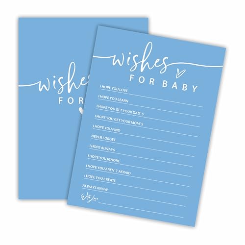 Wishes For Baby – Babyparty-Spielkarten – Minimalismus Blau – 30 doppelseitige Spielkarten zum Ausfüllen des Geschlechts, Baby-Ankündigung, Partyspiele & Aktivität – C09 von Cudwid
