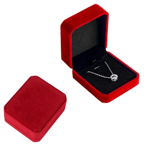 Cuicany Samt-Schmuckschatullen für Halsketten, Samt Schmuckset Box Quadratisch, Große Halskette Box, Anhängerbox Aufbewahrungsbox für Hochzeit, Geburtstag Valentinstag (Rot) von Cuicany