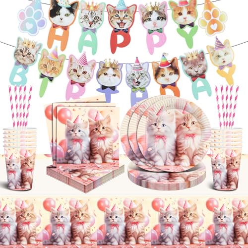 Katze Deko Kindergeburtstag,Katzen Deko Geburtstag Mädchen,Katzen Partygeschirr Kit mit Servietten Teller Tischdecke Banner,Haustier Geburtstagdeko Jungen,Katzenmotiv Party Dekoration Katze Deko Kindergeburtstag,Katzen Deko Geburtstag Mädchen,Katzen Partygeschirr Kit mit Servietten Teller Tischdecke Banner,Haustier Geburtstagdeko Jungen,Katzenmotiv Party Dekoration von Cuidongsheng