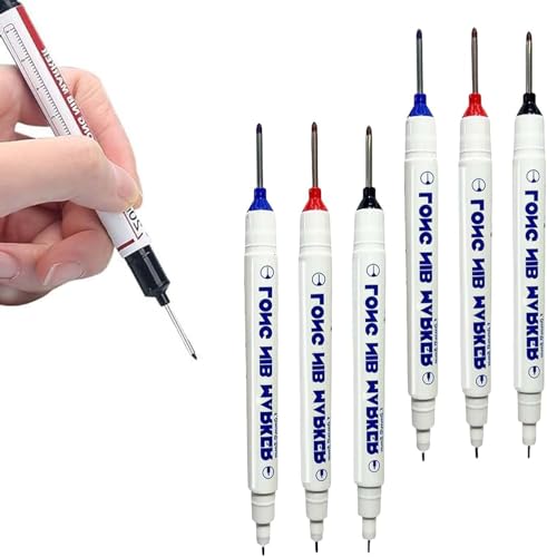 CulinaryTerra Tieflochmarker, 20 mm langer Kopf, wasserfeste Marker für Bau- und Metallmarkierung, permanente Tinte, Tischlerwerkzeuge und industrielle Verwendung (Doppelkopf, 6 Stück) von CulinaryTerra