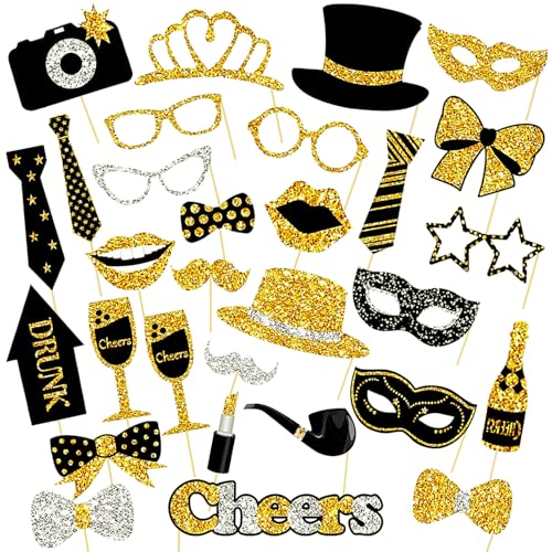 Culinavog 30 Stück Foto Requisiten Set Schwarz Gold, Fotobox Accessoires für Hochzeit, Geburtstag, Weihnachten, Party Deko, Foto Booth Props Erwachsene Kinder, Glitzer Karton Culinavog 30 Stück Foto Requisiten Set Schwarz Gold, Fotobox Accessoires für Hochzeit, Geburtstag, Weihnachten, Party Deko, Foto Booth Props Erwachsene Kinder, Glitzer Karton von Culinavog