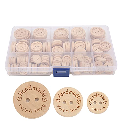 Culnflun 140pcs Holzknöpfe nähen runde 2 Löcher Knöpfe Buchstaben Muster -Nähtasten mit Aufbewahrungsbox für DIY -Handwerksprojekte Dekorationen (15 mm/20mm/25 mm) von Culnflun