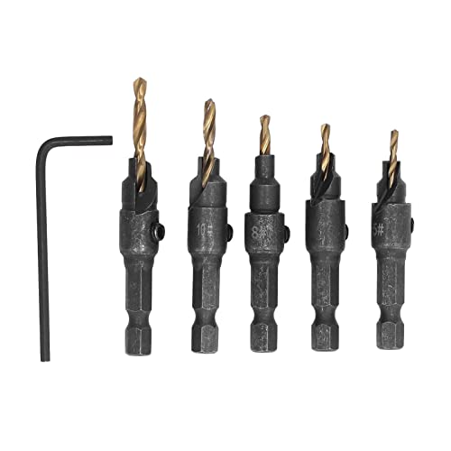 Culnflun Countersink -Bohrer -Bit -Set, 5pcs Lochschneider Kit Hochgeschwindiger Stahl für Holz- und Aluminiumlegierungschrauben und Bohrungen von Culnflun