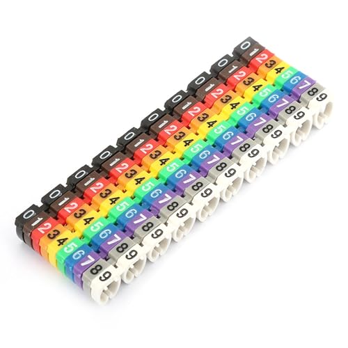 Culnflun Digitale Nummernröhre Drahtnummer Etikettenröhrchen Kabelmarker Farbiger Kunststoffclip auf Design leuchtende Farben Einfache Identifizierung für die organisierende elektr (100pcs KCM-6mm 6 von Culnflun