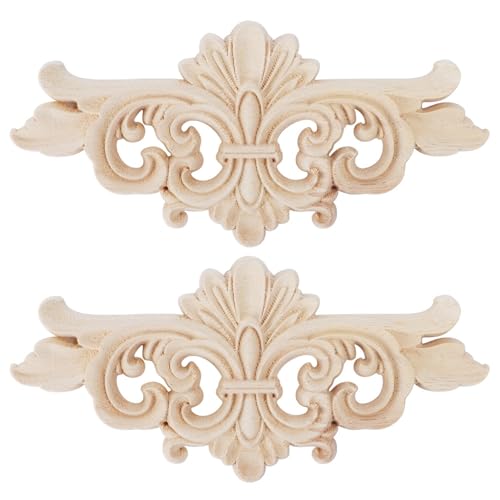 Culnflun Flower Carved Long Onlay Applique Carving Decal Wooden Furniture Decoration Elegant Handcrafted Home Decor for Living Room Bedroom Hotel 2Pcs von Culnflun