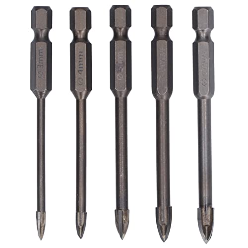 Culnflun Kreuzsechskantbohrer, 5-teiliges Set, multifunktionaler Hartmetall-Betonlochöffner für Keramik-Granit, 1/4-Zoll-Sechskantschaft von Culnflun