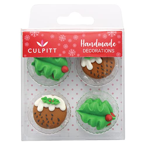 Christmas Sugar Cake Decorations - 12 Christmas Puddings and Holly Cupcake Toppers von Culpitt