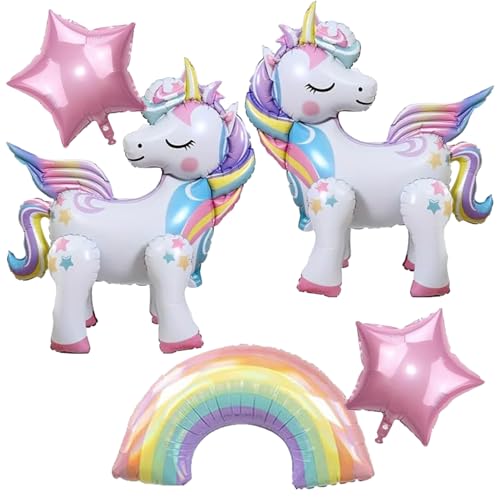 5 Stück Einhorn Folienballon, 3D Aluminiumfolie Folienballon Einhorn, Karikatur Einhorn Ballon Dekoration, Perfekt für Kinder, Mädchen, Einhornliebhaber Kindergeburtstage von Cumnvulnt