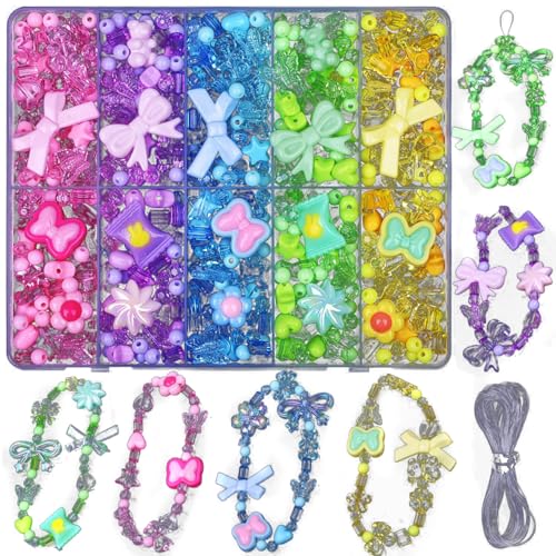 Cumnvulnt 300-500 Stück Perlen zum Auffädeln Acrylic Perlen, Armbänder Selber Machen Kinder, Schmuck Basteln Mädchen DIY Kit, Perlenset für Armbänder, Ketten Selber Machen Set von Cumnvulnt