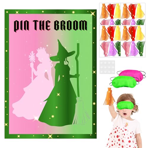 Hexenparty-Dekorationen, magische Hexe Geburtstagsdekorationen Zubehör für Kinder & Erwachsene, rosa und grünes Poster mit 24 wiederverwendbaren Besenaufklebern für Hexen Party Wanddekoration Supplies von Cumnvulnt