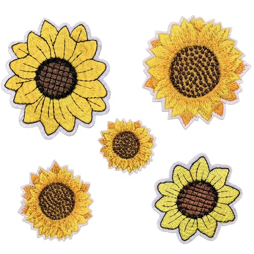 Cuncuny Buntes Blumenwort, Pailletten, Aufnähen/Aufbügeln, Applikation, DIY, Basteln, bestickte Applikation (verschiedene Sonnenblumen, sortiert) von Cuncuny