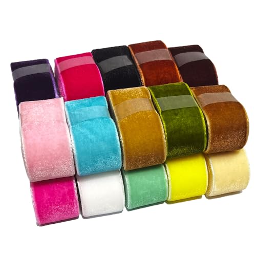 Cuncuny Samtband für Urlaub, Party, Weihnachten, Hochzeit, handgefertigt, Basteln, Dekoration, Verpackung, Samtband (gemischte Farben, 15 mm) von Cuncuny