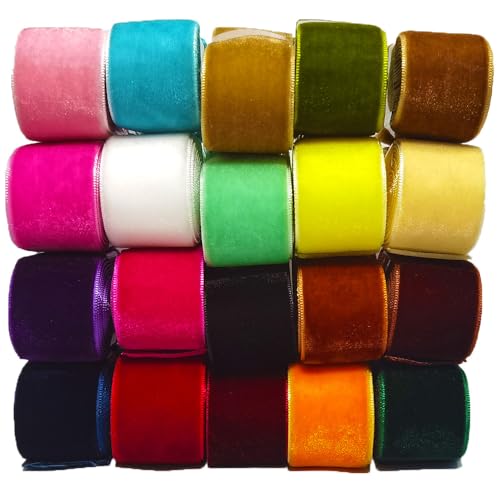 Cuncuny Samtband für Urlaub, Party, Weihnachten, Hochzeit, handgefertigt, Basteln, Dekoration, Verpackung, Samtband (gemischte Farben, 25 mm) von Cuncuny