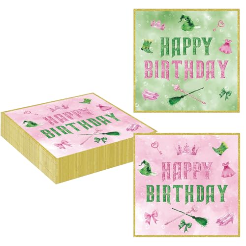 20 Stück Wicked Witch Birthday Servietten, biologisch abbaubare Servietten, Einweg-Servietten, Happy Birthday-Servietten, recycelbare Party-Servietten für Feiern und besondere Anlässe, 33 x 33 cm von Cunegra