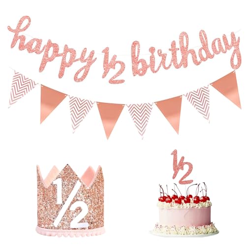 Cunegra Halber Geburtstag Dekorationen, Glitzer Hut 1/2 Geburtstag Kuchen Topper und Dreieck Flagge Banner Dekorationen, 6 Monate Dekoration für Halbjahr Babyparty Party Cunegra Halber Geburtstag Dekorationen, Glitzer Hut 1/2 Geburtstag Kuchen Topper und Dreieck Flagge Banner Dekorationen, 6 Monate Dekoration für Halbjahr Babyparty Party von Cunegra