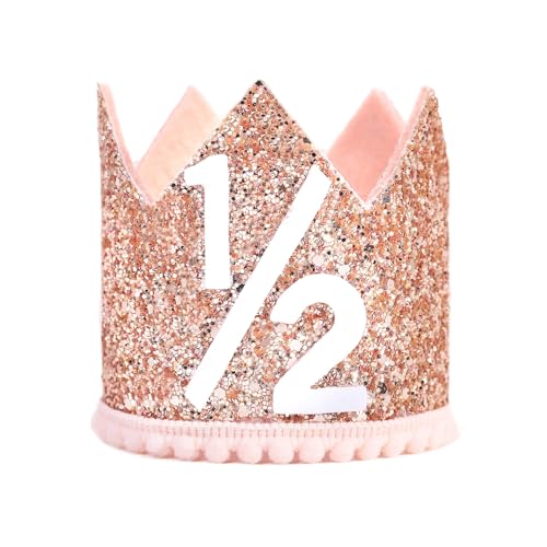 Cunegra Halber Geburtstag Hut 1/2 Geburtstag Krone Rosa 6 Monate Hüte für kleine Prinzessin Party Foto Requisiten mit Gummiband von Cunegra