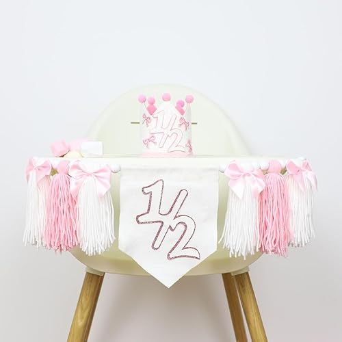 Halber Geburtstag Hut, Halber Geburtstag Hochstuhl Banner, Niedlicher 1/2Geburtstag Hut mit Rosa Schleife Design, Party Dekorationen für Kleine Prinzessin Halber Geburtstag Hut, Halber Geburtstag Hochstuhl Banner, Niedlicher 1/2Geburtstag Hut mit Rosa Schleife Design, Party Dekorationen für Kleine Prinzessin von Cunegra