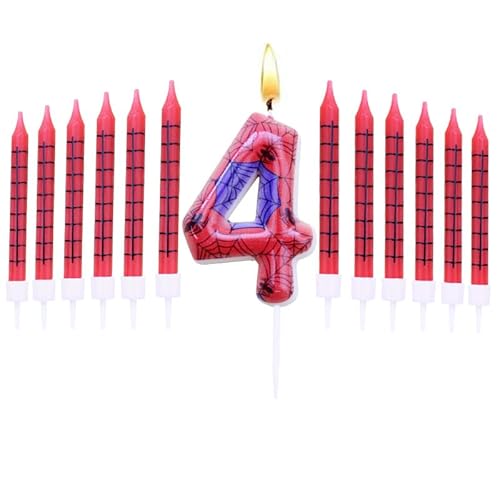 Personalisierte Spinne Happy 4th Birthday Kuchen Kerzen Set, Blau Rot Spinne Zahl 4 Kerzen Kuchen Topper, Geburtstagsdekorationen für Jungen Mädchen Personalisierte Spinne Happy 4th Birthday Kuchen Kerzen Set, Blau Rot Spinne Zahl 4 Kerzen Kuchen Topper, Geburtstagsdekorationen für Jungen Mädchen von Cunegra