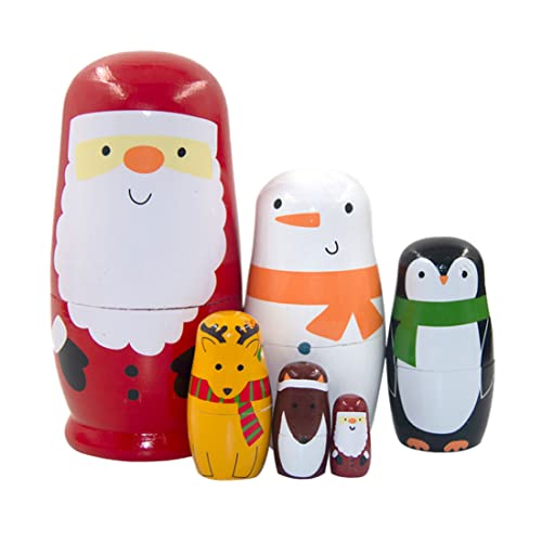Cunlvyyds Hölzerne russische nistpuppen Santa Claus Penguin elk Snowman stapeln duge Set Weihnachten Spielzeug 6PCs, hölzerne russische Puppe von Cunlvyyds