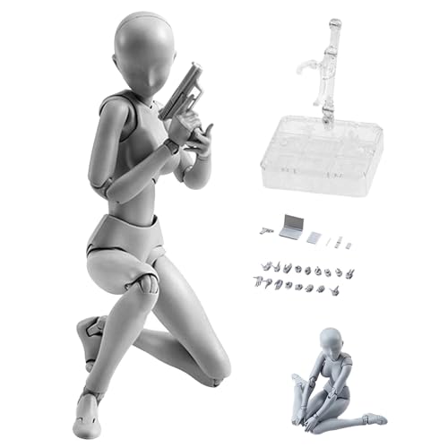 Cunlvyyds Mini-Actionfigur, bewegliche Roboterfigur mit Gesten, PVC, leichtes Modell, Ständer, Puppenset mit Sockelunterstützung, mehrgelenkig, zum Skizzieren, Malen, Zeichnen, weiblich von Cunlvyyds