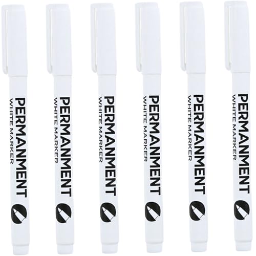 Cunlvyyds Weiße Lackmarker 6PCS-Basis der weißen Farbe mit weißem Farben 1 mm Schnellrocknen Stift wasserdichtem Dauermarkierungen für Holz, Metall, Stoff, Kunststoff und Glas, Marker von Cunlvyyds