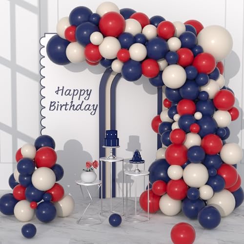 Luftballon-Girlande, Bogen-Set, 142 Stück, roter, sandweißer, nachtblauer Luftballons für Geburtstag, Hochzeit, Verlobung, Babyparty, patriotischer Baseballabschluss, nautische Party-Dekorationen Luftballon-Girlande, Bogen-Set, 142 Stück, roter, sandweißer, nachtblauer Luftballons für Geburtstag, Hochzeit, Verlobung, Babyparty, patriotischer Baseballabschluss, nautische Party-Dekorationen von Cunnikku