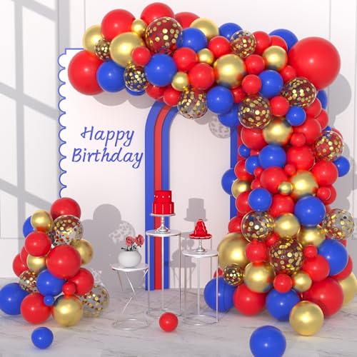 Rot-Blau-Gold-Ballon-Girlande, Bogen-Set, 142 Stück, rot, königsblau, metallisch, goldfarben, Konfetti-Ballons für Spinne, Igel, Geburtstag, Fußball, Babyparty, Videospiel, Patrioten, Veteranen, Party Rot-Blau-Gold-Ballon-Girlande, Bogen-Set, 142 Stück, rot, königsblau, metallisch, goldfarben, Konfetti-Ballons für Spinne, Igel, Geburtstag, Fußball, Babyparty, Videospiel, Patrioten, Veteranen, Party von Cunnikku