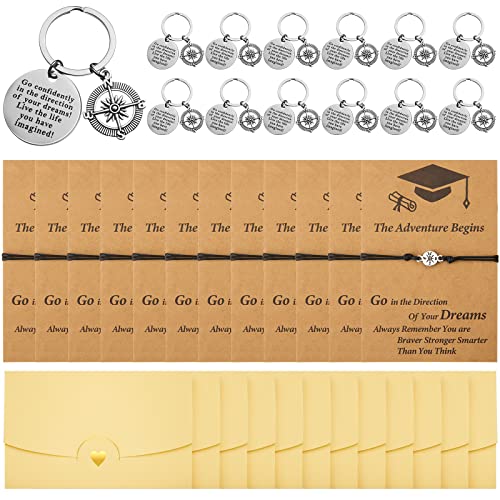 Cunno 12 Sets 2024 Abschlussgeschenke für Sie und Ihn, inklusive 12 Kompassarmbändern, 12 Schlüsselanhänger zum Schulabschluss, 12 Kraftpapierumschläge (Gold) von Cunno