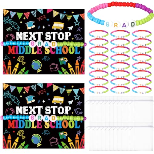 Cunno 24 Sets 5. Klasse Abschlussgeschenke, Armbänder für Studenten, Klasse 2025, Armband-Grußkarte mit Taschen, Brief, Willkommensarmbänder für Studenten, 5. Klasse, Abschluss, Partygeschenk von Cunno